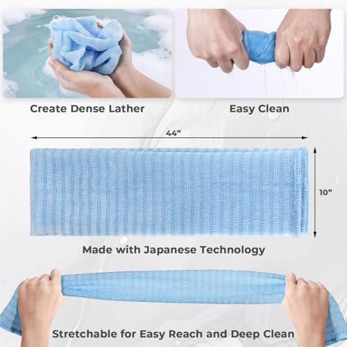 3D Wave Weave Japanese Exfoliating Washcloth, Deep Exfoliating Back Scrubber for Shower, Firm Body Scrub Towel, Korean Style, Ocean (Hard) - color: Navy Blue