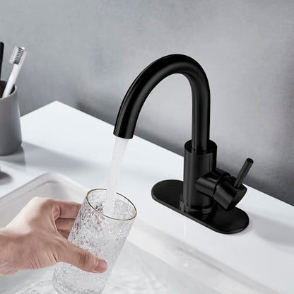 Matte Black Bathroom Sink Faucet Single Hole, Modern Single Handle Bathroom Faucet Commercial Stainless Steel Bar Faucet Laundry Sink Faucet with Drain - color: Matte Black, size: With drain