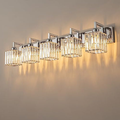 Modern Bathroom Vanity Light 5-Lights Chrome Crystal Wall Lamp Bathroom Modern Crystal Vanity Lighting - color: Chrome Crooked, size: 5-light
