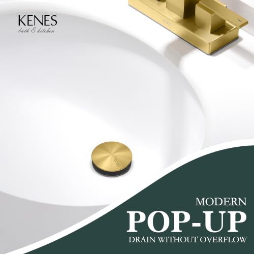 Pop Up Bathroom Sink Drain Without Overflow Brushed Gold Pop Up Drain | Bathroom Vanity Sink Drain Assembly, Built-in Anti-Clogging Strainer, Plastic Pop Up Drain for Bathroom Vanity Vessel Sink - color: Brushed Gold, size: Big Pop up Cap (Without Overflo