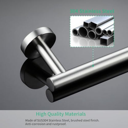 Miyili Bathroom Accessories Set 4-Piece Bath Hardware Kit Brushed Stainless Steel Wall Mount - Includes Double Towel Bar, Hand Towel Rack, Toilet Paper Holder, Robe Hook, BS01N4