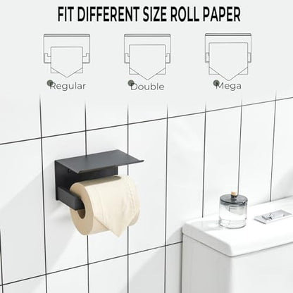 KOKOSIRI Black Toilet Paper Holders with Shelf Bathroom Toilet Paper Roll Holder SUS304 Stainless Steel Wall Mounted, Matte Black, B2010BK - color: Matte Black, size: With Shelf(1 Pack)
