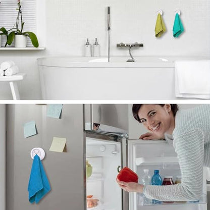 4 Pcs Kitchen Towel Hooks Round Adhesive Dish Towel Hook Premium Chrome Finish & Easy Installation Wall Mount Hand Towel Hook (White)