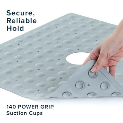 SlipX Solutions 21"x21" Mildew Resistant Non Slip Shower Stall Mat, Gray | Soft Durable Rubber Underfoot, Product Protection, 140 Power Grip Suction Cups, Center Drain Hole - color: Gray