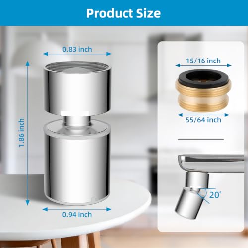 Hibbent cUPC Certified 2-function 360° Swivel Sink Aerator, Chrome | NSF/ANSI/CAN 61 Certified High Flow Faucet Extender with Metal Adapter for Kitchen & Bathroom, 55/64” Female Thread - color: Chrome