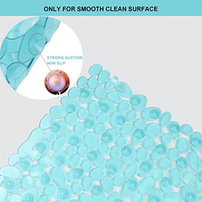 SONGZIMING Bathtub Mat Non Slip Pebble Bath Shower Mat with Drain Holes, Suction Cups Mat for Tub 16" W x 35" L, Clear Green - color: Clear Green