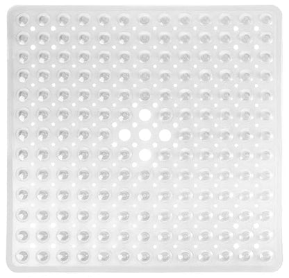Square Shower Mat Non Slip, 21x21 Inch Square Bathtub Mat for Inside-Shower with Suction Cups Drain Holes, Anti-Slip Bathroom Floor Shower Stall Mats, Soft Bath for Tub, Machine Washable - Clear - color: White