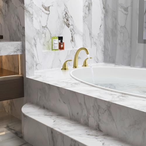 SUMERAIN 3 Hole Roman Tub Faucet Brushed Gold | with Brass Rough in Valve, High Flow, 2 Handle, Classic Style - color: Brushed Gold, size: 4-29/32" spout reach