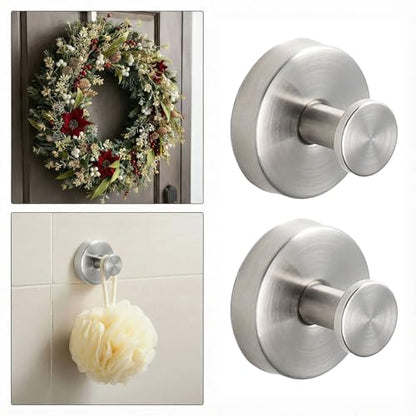 Suction Cup Wreath Hangers for Front Door Glass, Heavy Duty Vacuum Holder with Extended Hook, Washable Reusable Towel Hooks for Bathroom Shower, Silver 2 Pack Stainless Steel - color: Silver