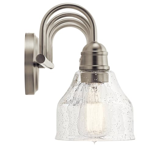 Kichler Avery 33.25" 4 Light Bathroom Vanity Light in Brushed Nickel, Vintage Bathroom Wall Mount Fixture with Clear Seeded Glass, (33.25" W x 9.25" H), 45974NI