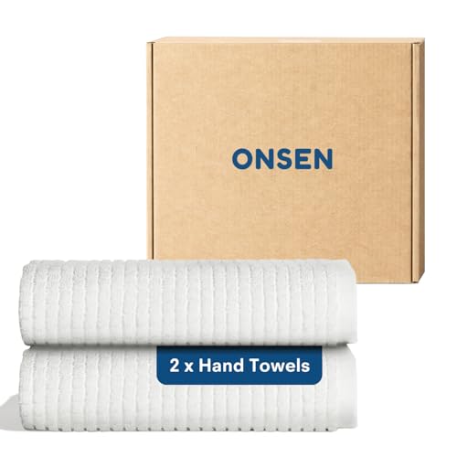 ONSEN Sculpted Terry Hand Towels, 100% American Cotton, Quick Dry Lint Free, Lightweight Absorbent Hand Towel Set with Hanging Loop, 20x30 in (White, 2X Hand Towel) - color: White, size: 2X Hand Towel
