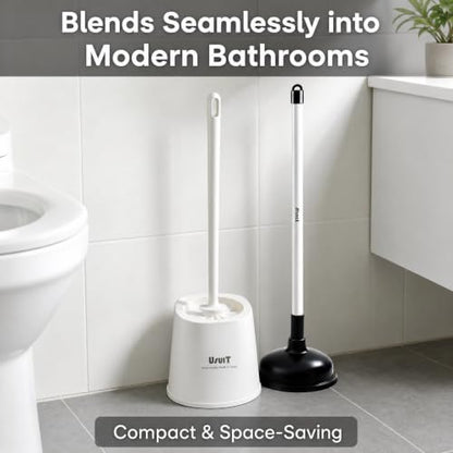 Toilet Plunger and Brush Set with Hideaway Holder | Heavy Duty, Compact, Modern Home Decor