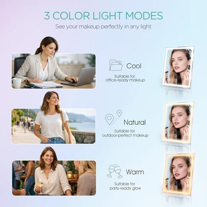 VOYOR Vanity Mirror with Lights, 11.8"x9.8"Rechargeable LED Makeup Mirror | 3 Light Modes, Dimmable, 10X Magnification, Smart Touch Control, Easy to Clean, Lighted Tabletop Mirror, CM300