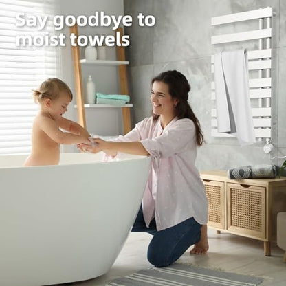 P&Dlusir M205 Electric Towel Warmer, White, H39.76 x W19.69 | Heated Towel Rack, No Preheat, Fast Dry, Precise Timer, Plug-in/Hardwired - color: White, size: 39.76"H x 19.69"L