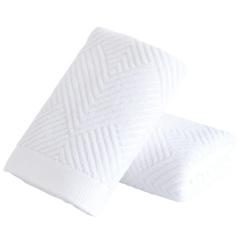 sense gnosis White Hand Towel Set of 2 Terry Striped Weave Pattern Ultra Absorbent Super Soft 100% Cotton Hand Towel for Bathroom 13 X 29 Inch - color: White