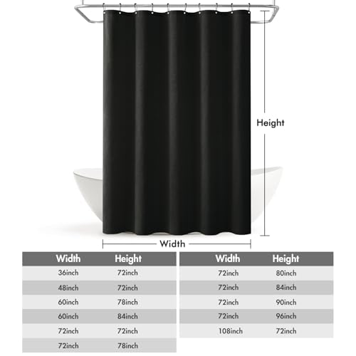 MIULEE W60*L84 Extra Long Linen Shower Curtain Black 10 Metal Hooks | Washable, Fabric Curtain Set, Waterproof Neutral Thick Cloth Shower Curtain, Bathroom Hotel Bathtub - color: Black, size: 60"W x 84"L (Pack of 1)