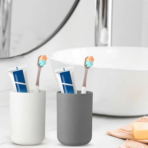 YUXIANLB 2Pcs Bathroom Plastic Tumbler Drink Cup 300ml, Grey, White | Unbreakable, Dishwasher Safe, Plastics Toothbrush Cup Tumbler, Mouthwash Cups, Plastic Easy to Clean, Bathroom Cup