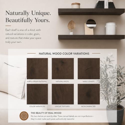 Floating Wall Shelves, Solid Natural Wood, Large and Small-Kitchen and Bathroom Shelf, Heavy Duty, Made in USA Set of 2 (Jacobean, 12Wx6D) - color: Jacobean, size: 12Wx6D