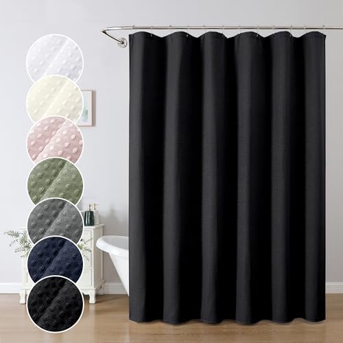 Black Shower Curtain, Waffle Weave Heavy Fabric Shower Curtain for Bathroom, Waterproof Thick Textured 420G/M Soft Elegant Luxury Hotel Spa Bath Curtains, Machine Washable, Black, 72W x 72L - color: Black, size: 72"W x 72"L (Pack of 1)