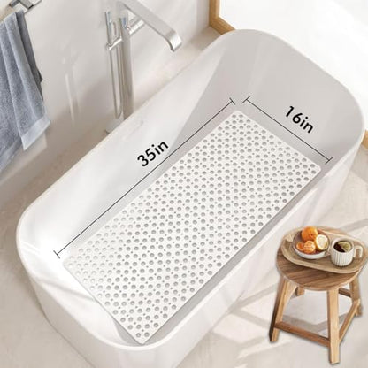 Tiamo TPE Bathtub Mat Non Slip Quick Dry Suction Cups Shower Mat | 35x16 inch long size,machine washable,white,ideal for elderly,pregnant women,kids,smooth surfaces only - color: White, size: 35" x 16" (Rectangular)