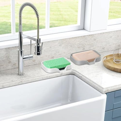 LANKIN Soap Holder Tray, White Kitchen Sink Organizer with Drainage, 2-Pack