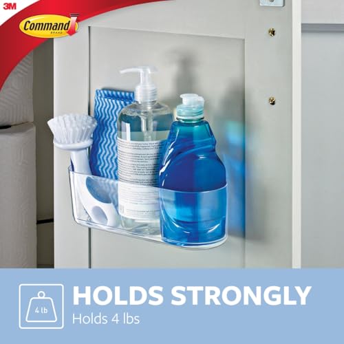 Command Large Caddy, Holds up to 4 lb, 8.6" x 3.1" x 3", 1 Caddy with 4 Strips, Damage-Free Organization Wall Mount to Cabinet, Kitchen, Pantry, Closet, or Under Sink - color: Clear