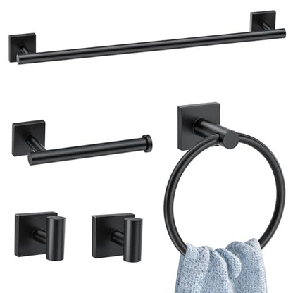 5 Pieces Bathroom Hardware Accessories Set Matte Black Towel Bar Set Stainless Steel Wall-Mounted Towel Holder 23.6 Inch Towel Racks for Bathroom - color: Matte Black