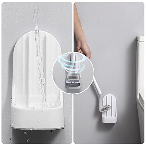 Toilet Brush, Long Handle Golf Toilet Brush with Holder 360° Deep Cleaning Flexible Silicone Toilet Cleaner Brush Wall Mounted for Bathroom (Black) - color: Black