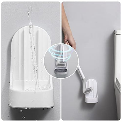 Toilet Brush, Long Handle Golf Toilet Brush with Holder 360° Deep Cleaning Flexible Silicone Toilet Cleaner Brush Wall Mounted for Bathroom (Green) - color: Green