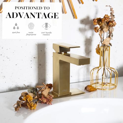 Bronze Gold Bathroom Faucet Single Hole, Gold Single Handle Bathroom Sink Faucet with Drain Assembly, Deck Plate Included, BF307-BB - color: Brushed Bronze