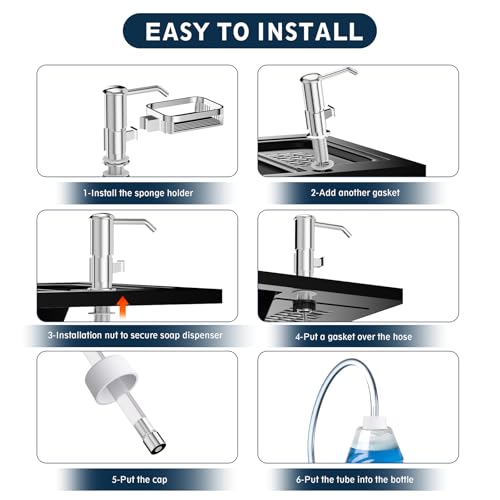 Soap Dispenser for Kitchen Sink, Mecyfaty Under Counter Sink Soap Dispenser Pump with 39" Extension Tube Kit, Built in ABS Kitchen Dish Soap Dispensers with Sponge Holder, No More Refills, Chrome - color: Chrome