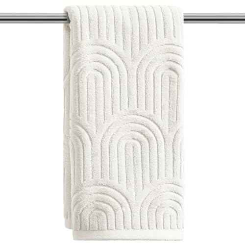 Artoid Mode 1 Pc White 3D Arched Stripes Jacquard Hand Towels for Bathroom, 100% Cotton Soft Absorbent Bathroom Decor Towels, 13.7 x 29.5 Inch - color: White, size: 13.7" x 29.5", 1PC