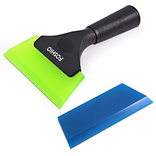 FOSHIO Squeegee Scraper Shower Mirror Glass Wiper Window Cleaner with 1 Extra Rubber Blade Non-Slip Handle for Auto Window Tint Tool Home - color: With Extra Blue Blade