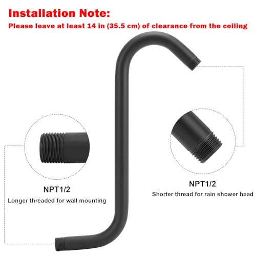 NearMoon S Shaped Shower Head Riser Arm, Shower Extender Arm with Flange, Standard 1/2" Connection- Bathroom Accessory (12 Inch, Matte Black) - color: Matte Black, style: 12 Inch