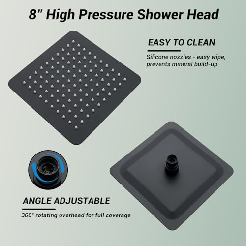 Shower Faucet Set, 8 Inch Square Stainless Steel Wall Mount Shower Valve and Trim Kit - color: Black