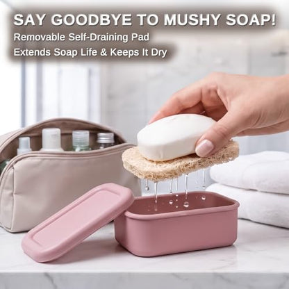 Leak Proof Silicone Travel Soap Case with Draining Tray - Bar Soap Holder for Travel, Gym & Camping - Mess-Free Portable Soap Container for Carry-on Bags (Light Pink) - color: Light Pink