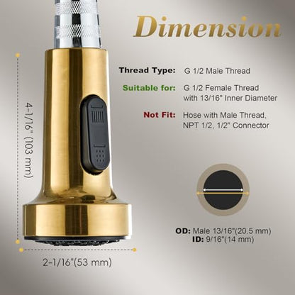 Kitchen Faucet Head Replacement, Pull Down Spray Head with 2 Spray Modes, High Pressure Faucet Sprayer, Universal Sink Spray Head Replacement (Brushed Gold) - color: Pull-Down Spray Head - Gold