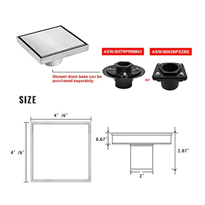 SaniteModar Shower Drain 4 inch Brushed with 2 in1 Tile Insert Cover | 304 Stainless Steel Brushed Square Shower Drain with Hair Catcher and Threaded Adapter - color: Tile Insert Grate, size: 4 inch