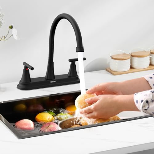 HURRAN 2 Handle Kitchen Sink Faucet, 8 Inch High Arc 360°Swivel Kitchen Sink Faucet, 3 Hole Kitchen Faucet Without Side Sprayer, Centerset RV Kitchen Faucet with Stainless Steel Pipe, Black - color: Black, style: Without Side Sprayer