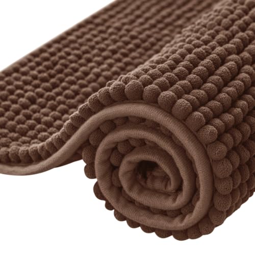 SUBRTEX Bathroom Rugs, 24" x 44" Chenille Bath Rug Soft Short Plush Bath Mat Soft Shower Mat Water Absorbent Shower Mat Quick Dry Machine Washable, Brown - color: Brown, size: 24" X 44" (Rectangular)