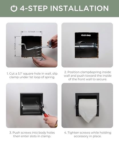 FORIOUS Recessed Toilet Paper Holder for Mega Rolls, Oil Rubbed Bronze | Stainless Steel Tissue Roll Holder Wall Mount for Bathroom Space-Saving Design, in Wall Toilet Paper Dispenser Insert - color: Oil Rubbed Bronze