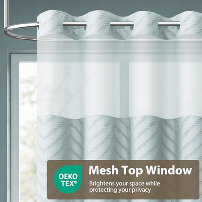 Fog Blue Hook Free Chevron Shower Curtain & Fabric Liner,72x75 | Less Time to install, 3 in 1 Fabric Shower Curtain and Liner Set with Magnets, Mesh Top Window, Shower Curtains for Bathroom - color: Fog Blue, size: 72"W x 75"L (Pack of 1)