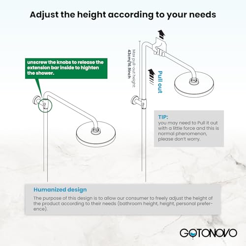 gotonovo Exposed Shower System with Shelf 2 Cross Handle Antique Brass | Bathroom Brass Shower Faucet Set,8’’ Rainfall Head with Handheld Sprayer,SUS304 Shelf,6’’ Hole Distance,Adjustable Height - color: Antique Gold