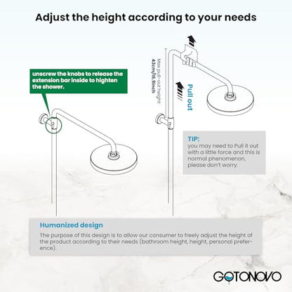 gotonovo Exposed Shower System with Shelf 2 Cross Handle Antique Brass | Bathroom Brass Shower Faucet Set,8’’ Rainfall Head with Handheld Sprayer,SUS304 Shelf,6’’ Hole Distance,Adjustable Height - color: Antique Gold