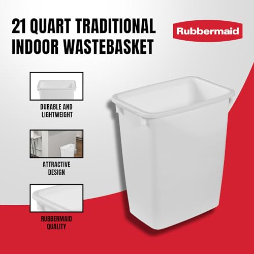 Rubbermaid 21 Quart Traditional Open Top Waste Basket Indoor Trash Bin Container for Bathrooms and Other Indoor Spaces, White