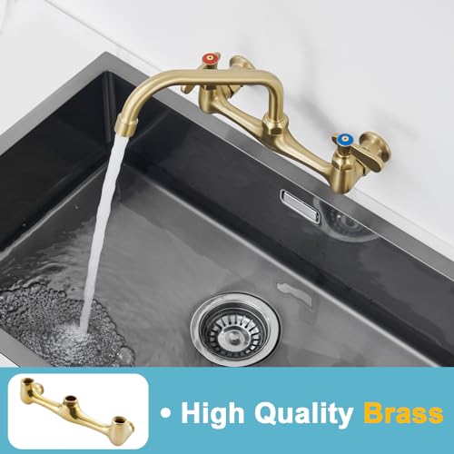 Wall Mount Commercial Sink Kitchen Faucet 8 Inch Adjustable Center | 8 Inch 360 Swivel Spout, Lead-free Brass, For Restaurant Laundry Utility Room, Easy to Install, CUPC NSF Certified - color: Black, size: 8 Inch Spout