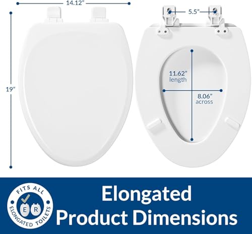 Mayfair Linden Slow Close Toilet Seat, Non Slip Heavy Duty Wood, Easy Install, Elongated, White - size: Elongated