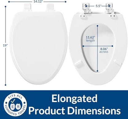 Mayfair Linden Slow Close Toilet Seat, Non Slip Heavy Duty Wood, Easy Install, Elongated, White - size: Elongated