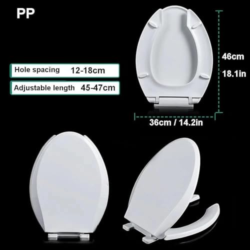 Toilet Seat Elongated Open Front with Soft Close Lid, Quick Release for Easy Clean, Anti-Slip Bumpers, Durable White PP Plastic, Fits Standard Oblong Toilets