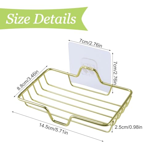 1Pack Soap Dish, Self Draining Stainless Steel Soap Dish Holder Tray Wall Mount Sponge Holder Caddy Rack for Bathroom & Kitchen(Gold) - color: Gold Adhesive-1pcs, size: 1 Layer